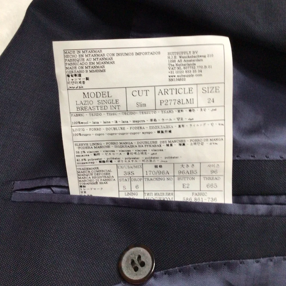 Suitsupply x Vitale Barberis Canonico Navy Wool Super 110's Blazer 38S